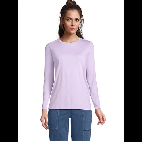Lands' End Tops - Lands End Relaxed Supima Cotton Long Sleeve Crewneck T-Shirt Light Amethyst